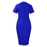 Plus Size Women's Solid Color Short Sleeve Half Turtleneck Pencil Dress