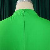 Plus size women's solid color elegant high collar three-quarter sleeve skater dress