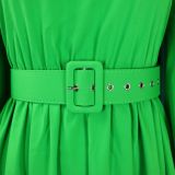 Plus size women's solid color elegant high collar three-quarter sleeve skater dress
