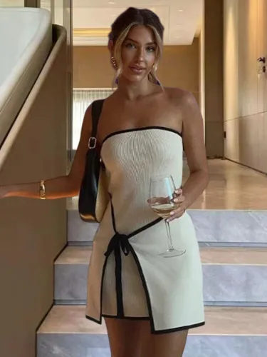 Women's knitted sleeveless solid color tube dress