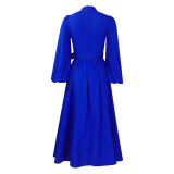 Plus size women's solid color elegant high collar three-quarter sleeve skater dress