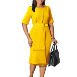 Plus Size Women's Solid Color Elegant Short Sleeve African Dress