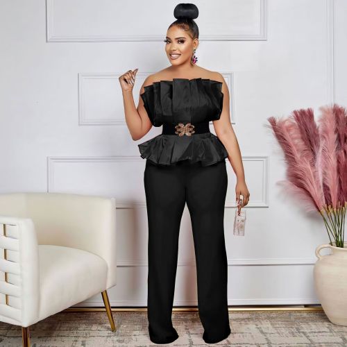 Fashion solid color formal strapless jumpsuit