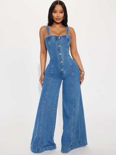 Casual Sexy Overalls Wide Leg Denim Jumpsuit