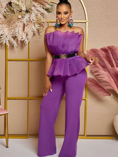 Fashion solid color formal strapless jumpsuit