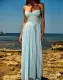 Sky blue strapless pleated long bridemaid dress
