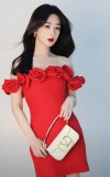 Off shoulder floral bandage dress