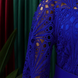 Autumn and winter elegant solid color lace hollow out pleated office dress