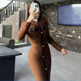 Single-breasted tight bandage dress slim retro mid-length dress