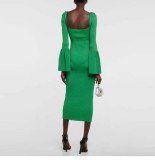 Bandage Dress Diamond Pile Sleeves Green Dress