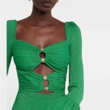 Bandage Dress Diamond Pile Sleeves Green Dress