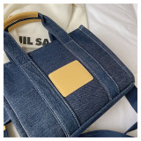 Denim contrast color hand-held tote bag lettering Crossbody bag