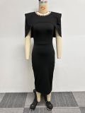 Fashionable solid color bodycon slim back-slit dress