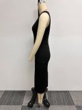 Fashionable solid color bodycon slim back-slit dress