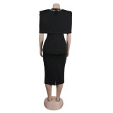 Fashionable solid color bodycon slim back-slit dress