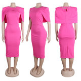Fashionable solid color bodycon slim back-slit dress