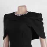 Fashionable solid color bodycon slim back-slit dress