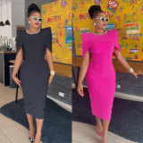 Fashionable solid color bodycon slim back-slit dress