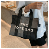 Denim contrast color hand-held tote bag lettering Crossbody bag