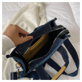 Denim contrast color hand-held tote bag lettering Crossbody bag