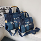 Denim contrast color hand-held tote bag lettering Crossbody bag