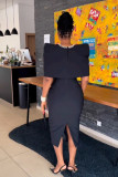 Fashionable solid color bodycon slim back-slit dress