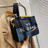 Denim contrast color hand-held tote bag lettering Crossbody bag