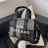 Denim contrast color hand-held tote bag lettering Crossbody bag