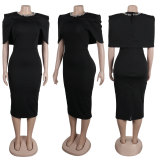 Fashionable solid color bodycon slim back-slit dress