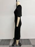 Fashionable solid color bodycon slim back-slit dress