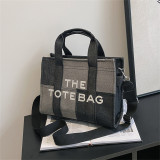 Denim contrast color hand-held tote bag lettering Crossbody bag
