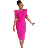 Fashionable solid color bodycon slim back-slit dress