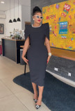 Fashionable solid color bodycon slim back-slit dress