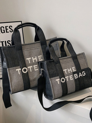 Denim contrast color hand-held tote bag lettering Crossbody bag