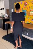 Fashionable solid color bodycon slim back-slit dress