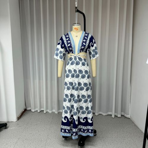 Casual Print Bohemian Hollow Out Long Maxi Dress