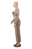 Autumn Print Sexy Slim Fit Leopard Print Two-Piece Long Sleeve Maxi Skirt Set