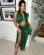 Women sleeveless slit ruffled pleated skirt set
