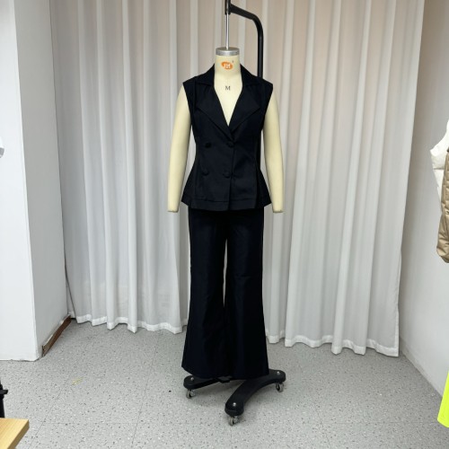 Autumn women's suit casual lapel solid color sleeveless top skirt two-piece suit