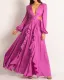 Autumn Ladies Solid Color Long Sleeves Sexy V-neck Long Maxi Dress