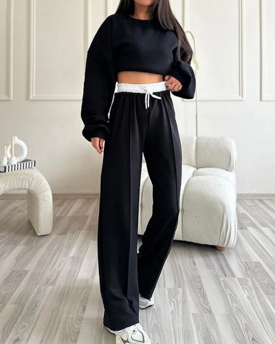 Autumn Women's Suit Sports Leisure Round Neck Top & Pants Two-piece Set