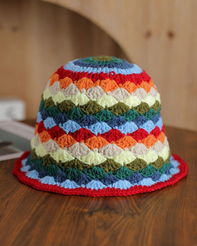 Hand-knitted beanie striped vintage bucket hat