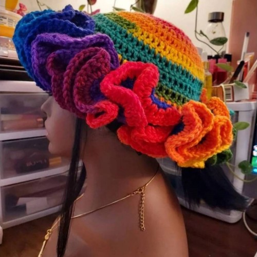 Handmade crochet ruffle hat adult lace wool hat fashion ruffle hat