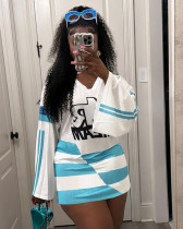 Fashion V-neck loose casual letter print contrast color street sports dress