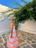Fashionable contrasting strap print long maxi dress