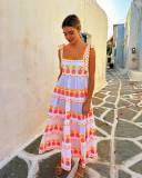 Fashionable contrasting strap print long maxi dress