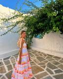 Fashionable contrasting strap print long maxi dress