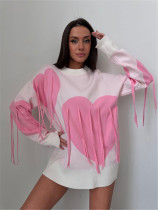 Autumn and winter love heart tassel sweater women's round neck fashion pullover top knitted sweater