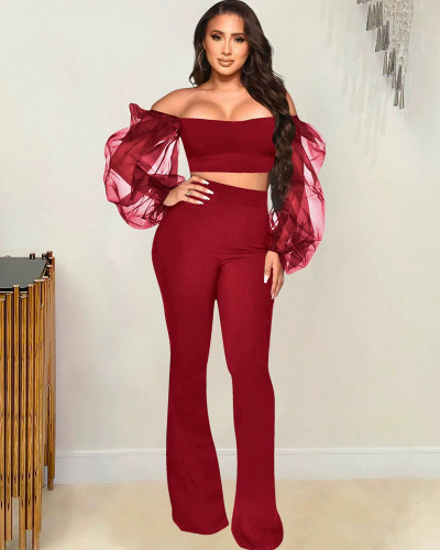 Feminine off-shoulder two-piece pants set