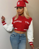 Autumn street style color block print baseball jacket for women